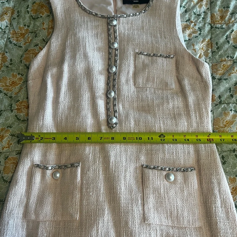 Karl Lagerfeld Blush Pink Tweed Mini Dress with Chain Trim - Picture 5 of 6